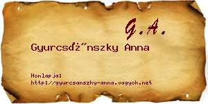 Gyurcsánszky Anna névjegykártya